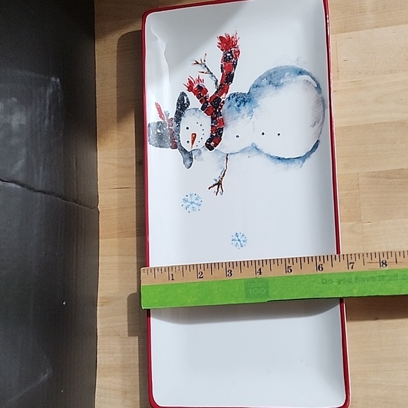 Old Timey Snowman In Hat: Set of 4 Appetizer/Dessert/Bread Plates & 14" Platter - Picture 11 of 13